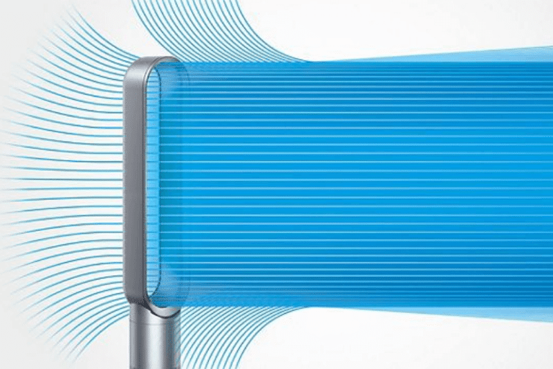 Die Funktionsweise der Dyson Air Multiplier Technology wird anhand eines Dyson Ventilators erklärt